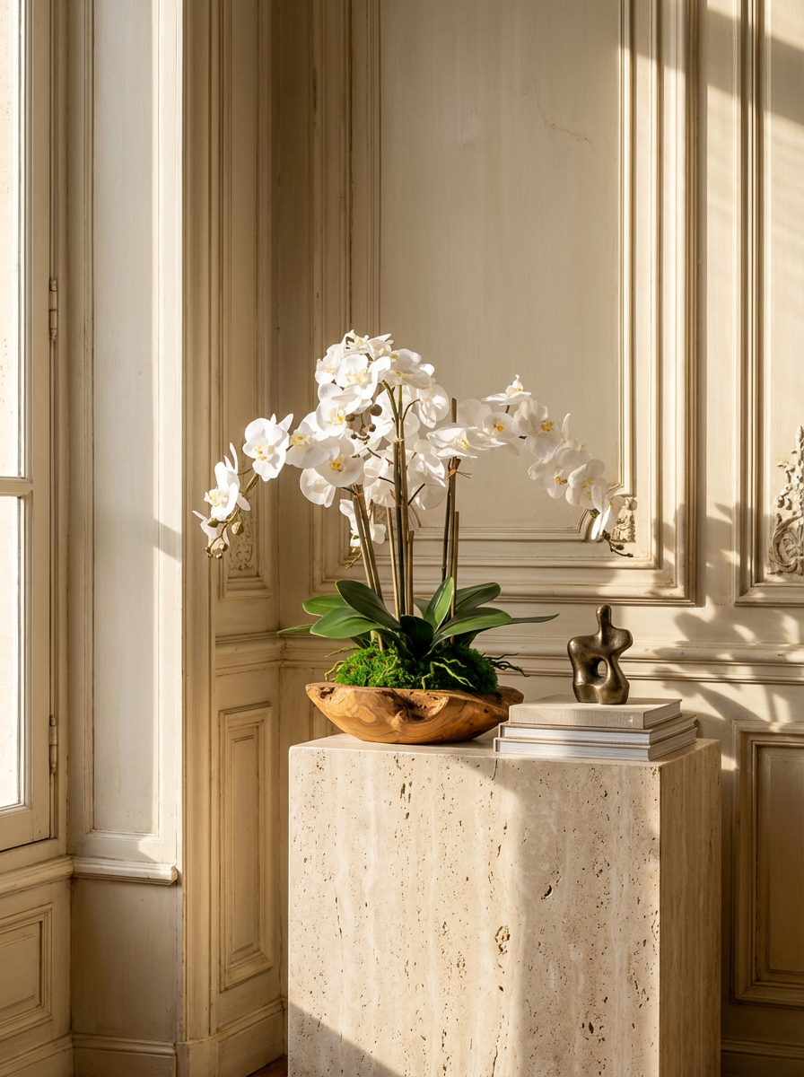 Phoenix RealTouch Orchid in Wood Bowl